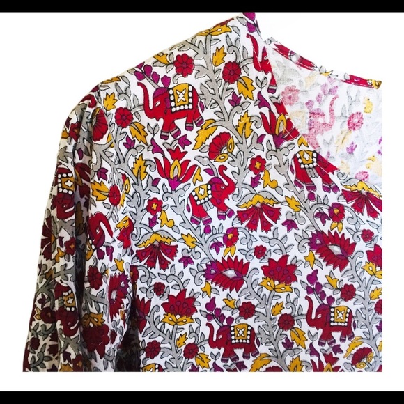 BOHO Vintage Floral Elephant TUNIC/TOP With 3/4 Length Sleeves Red/Purple Small - Picture 3 of 10
